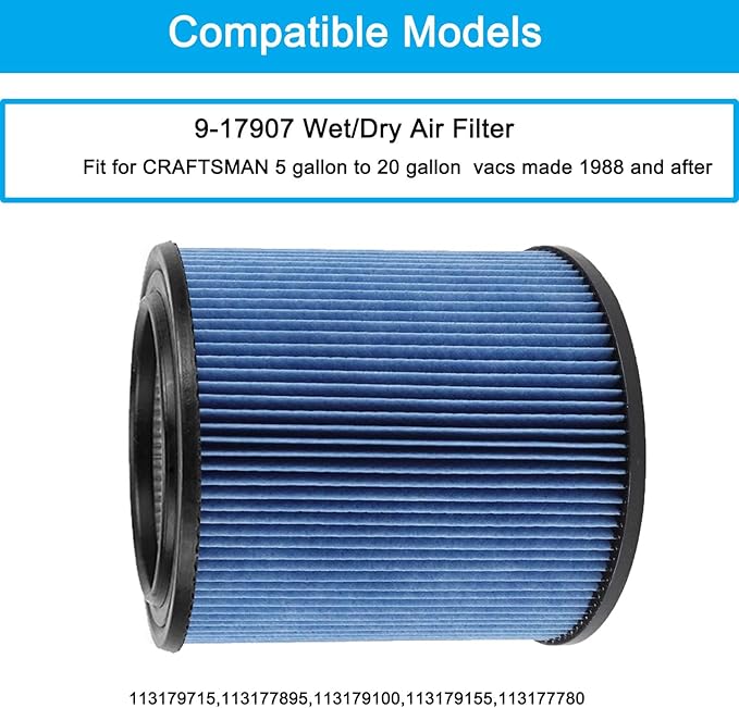 MZY LLC 17907 Cartridge Filter for Craftsman Shop Vac 5 to 20 Gallon, 3-Layer Pleated Fine Dust Filter Fits for Craftsman 17907 9-17907 Wet Dry Vacuum