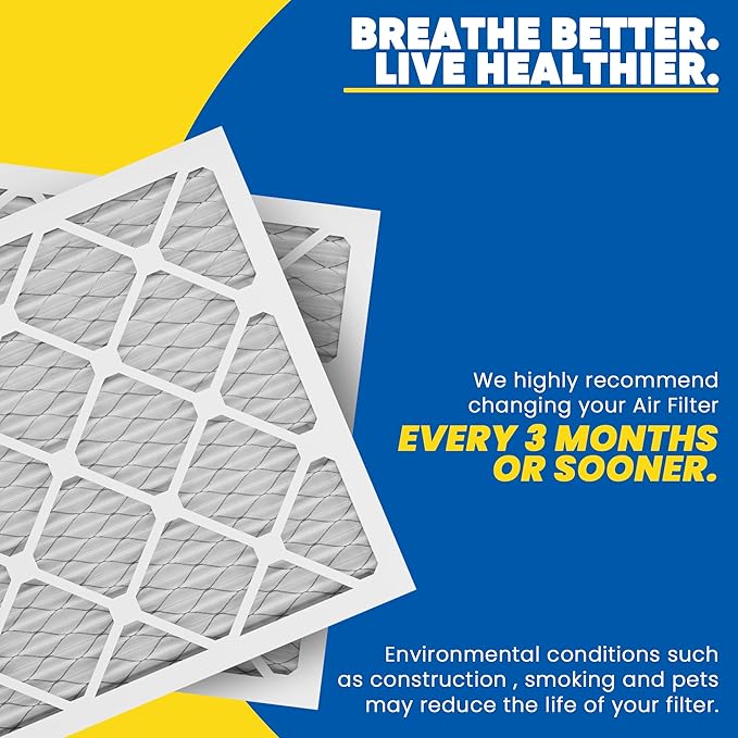 Maycold MERV 8 12x12x1 Furnace Air Filters (6-Pack), Pleated HVAC AC Filters – Actual Size 11.70” x 11.70” x 0.75”, For Residential or Office Use, Individually Wrapped in Plastic