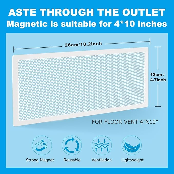 4 PCS White Magnetic Vent Covers - 4.7"x10.2" Magnetic Air Vent Screen - for Floor/Wall/Ceiling Registers - Easy Install, Secure Fit - Durable(Fits Registers 5" to 6" Wx 10" to11" L)