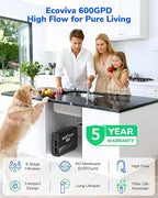 Ecoviva E6 Compact-Thin 5" Width Reverse Osmosis Water Filter Under-Sink 600GPD Water Filtration with Faucet, 9-Stage Tankless RO System, Reduces TDS, Compact Design for Any Space for Kitchen