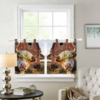 Farm Yaks Kitchen Curtains 24 Inch Length, Small Window Curtains Tab Top, Farmhouse Barn Funny Animals Butterfly Light Filtering Short Window Treatments Tier Drapes 27.5"x24" 2 Panel