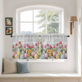 Easter Kitchen Tier Curtains 36 Inch Long 2 Panel Set,Rod Pocket Half Window Curtains Over Sink,Retro Spring Bunny Eggs Tulip Farm Wooden Grain Light Filtering Short Drapes Cafe 27.5"W x 36"L