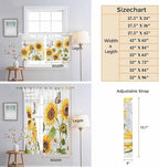 Yellow Sunflowers Kitchen Curtains 45 Inch Length, Short Cafe Window Curtains Tab Top, Vintage Country Flowers Butterfly Wood Board Light Filtering Window Treatments Tier Drapes 27.5"x45" 2 Panel