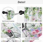 Spring Kitchen Curtains, Bicycles Botanical Leaves Rose Colorful Stripes Light Filtering Window Curtain Panels, 2Pcs Rod Pocket Window Treatments Set for Living Room Bathroom Bedroom 52x72 Inches