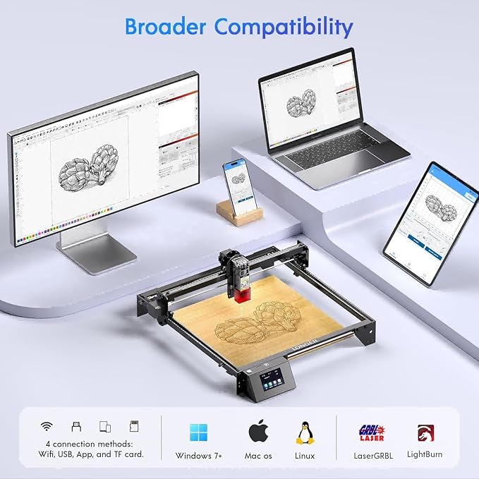 Longer RAY5 10W Laser Engraver with Air Pump, Limit Switch Kit and Y-Axis Extension Kit, Expand Working Area to 33.46" x 15.75", 3.5” Color Touch Screen, DIY Engraver Tool for Metal/Glass/Wood