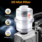 Oil Mist Filter, KF25 Vacuum Pump Exhaust Filter, 95% Efficiency Oil Mist Separator, Clear PC Body, Glass Fiber Element, 1.6" Port, 15.75" Drain Pipe, for CNC, Lab, Industrial, Compact 4.1"×5.6"