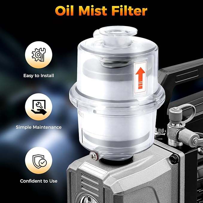KF25 Oil Mist Filter for Vacuum Pump, 95% Filtration Efficiency PC Fume Separator with Drain Pipe, Compact Exhaust Filter for Lab Industrial