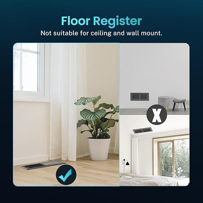 Floor Register 4 x 10 Inch, HG Power 2 Pack Heavy Duty Floor Vent Covers for Home with Screen Net, Adjust Metal Rust Proof Finish Air Vent for Kitchen, Heat, Office