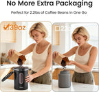 Veken Large Coffee Canister with Window, Kitchen Food Storage Airtight Stainless Steel Container for 2.2lbs Coffee Beans, Grounds, Rice,Tea, Flour, Cereal, Sugar Jars,Date Tracker and Scoop 39oz,Black
