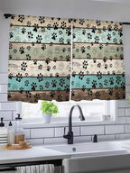 Sheer Curtains 45 Inch Length, Sage Green Brown Paw Prints Semi Sheer Curtains Light Filtering Window Treatment, Vintage Farmhouse Wooden Grain Privacy Voile Drapes for Living Room Bedroom 52x45 Inch