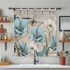 Teal Blue Tulips Bedroom Curtains 72 Inch Length, Window Curtains Tab Top, Spring Floral Barn Doors Vintage Wood Beige Light Filtering Window Treatments Drapes 52"x72" 2 Panel