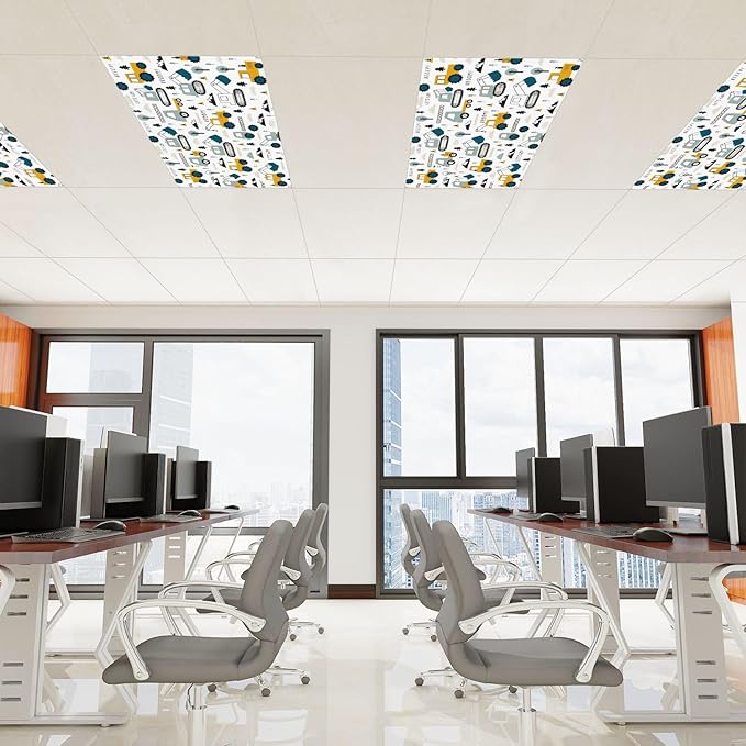 6 Pcs Fluorescent Light Covers for Ceiling Lights Construction Vehicle Excavators Trucks Mountains Decorative Magnets Light Filters for Office Home Classroom Must Haves 4’ x 2’