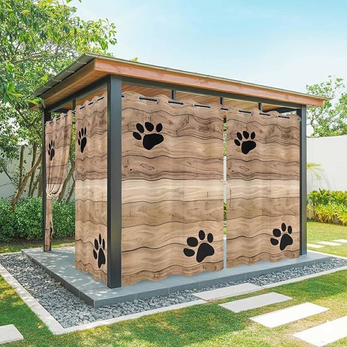 Wood Grain Outdoor Curtains for Patio Claws Animals Wooden Brown Waterproof Outside Curtains with Grommet Top Weatherproof Curtain for Cabana Pergola Gazebo, 2 Pack, 54" W x 108" L