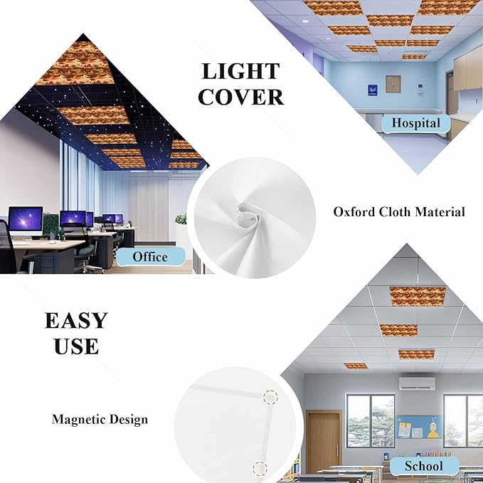 Tropical Plant Cactus Fluorescent Light Covers 2 Pack Western Cowboy Horse Sunset Deserts Brown Magnetic Fluorescent Ceiling Lights Filters for Office Classroom Home Drop Ceiling 4x2 Feet