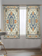 Sheer Curtains 63 Inch Length, Southwest Farmhouse Semi Sheer Curtains Light Filtering Window Treatment, Orange Blue Desert Bohemian Privacy Voile Drapes for Living Room Bedroom 52x63 Inch