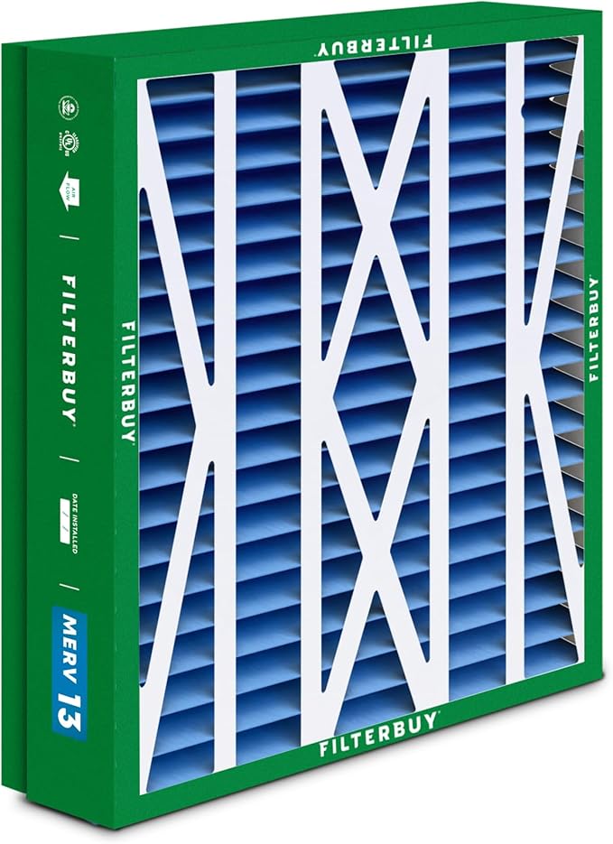 Filterbuy 24.5x27x5 Air Filter MERV 13 Optimal Smoke & Allergy Defense (1-Pack), Pleated HVAC AC Furnace Filters for Trane, American Standard, Honeywell, and More (Actual Size: 24.06 x 26.13 x 4.97)