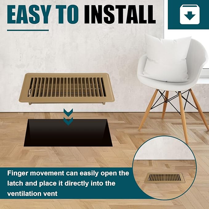 VOISEN Floor Register 4x10, 6 Pack Brown Floor Vent Covers, Heavy Duty Steel Walkable Floor Vents,Vent Covers for Home Floor