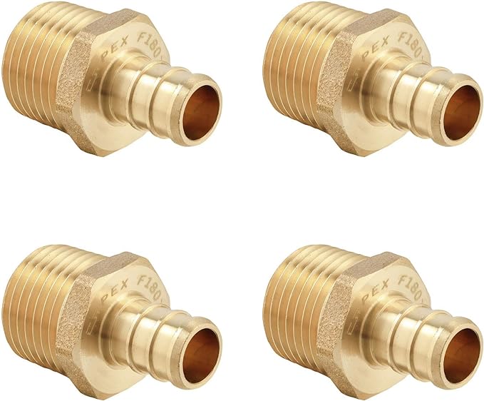 (Pack of 4) EFIELD Pex 3/4 Inch x 3/4 Inch Male NPT Adapter Brass Crimp Fittings, ASTM F1807,(PEX1807021-4PCS)