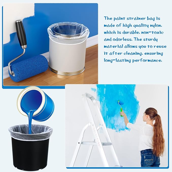 Boao 80 Pieces Paint Strainer Bags White Fine Mesh Filters Bag Bucket Elastic Opening Strainer Bags Hydroponic Paint Filter Bag for Paint Gardening (5 Gallon)