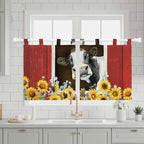Cows Sunflowers Kitchen Curtains 36 Inch Length, Small Window Curtains Tab Top, Rustic Farms Barns Flowers Bees Animals Light Filtering Short Window Treatments Tier Drapes 27.5"x36" 2 Panel