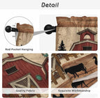Brown Farmhouse Kitchen Curtains, Vintage Country Animals Wooden Grain Light Filtering Window Curtain Panels, 2Pcs Rod Pocket Window Treatments Set for Study Room Bathroom Bedroom 52x54 Inches