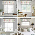 Blue Pink Floral Sheer Valance Curtains, Spring Summer Botanical Linen Black Plaid Light Filtering Kitchen Valances Rod Pocket Voile Curtain Window Treatment for Bedroom/Living Room/Basement 42Wx18L
