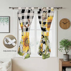Sunflowers Bathroom Curtains 63 Inch Length, Window Curtains Tab Top, Yellow Flowers Butterfly Farmhouse Black Plaid Light Filtering Window Treatments Drapes 52"x63" 2 Panel