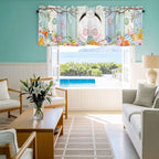 Easter Curtain Valances for Windows, Kitchen Valance Window Treatment, Spring Watercolor Bunny Eggs Wood Grain Teal Blue Light Filtering Block Curtains for Bathroom/Bedroom/Living Room 42'' x 12''