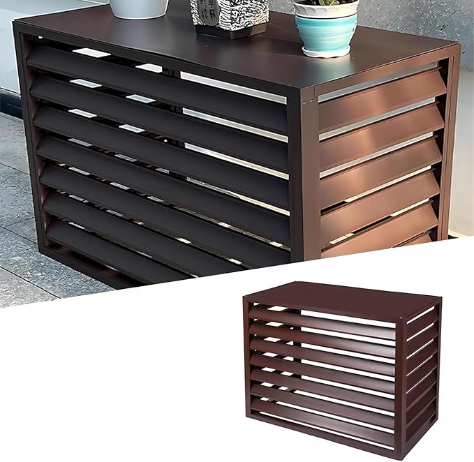 Split Air Conditioner Fence Privacy Screen 4 Panel, Aluminum Air Conditioner and Heat Pump Cover, Trash can Enclosure, Outdoor Flower Stand (Brown 110x60x80cm/43x24x31.5in)