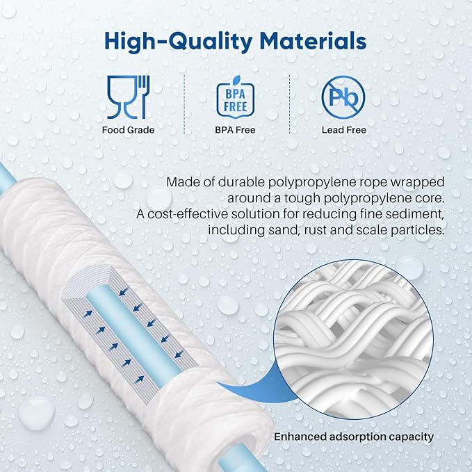 PUREPLUS 10 Micron 10"x2.5" Whole House String Wound Sediment Filter for Well Water, Replacement Cartridge for Universal 10 inch RO System, WP-5, Aqua-Pure AP110, CFS110, Culligan P5,WFPFC4002, 4Pack