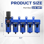 3/8'' NPT 5 Stage Air Drying System,5 &0.5 &0.01 Micron Filter Cartridge,Double Desiccant Dryers & Air Regulator,Metal Bowl, Semi-Auto Drain,Industrial Grade-Blue
