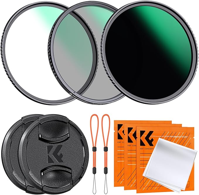 K&F CONCEPT 82mm CPL MCUV ND1000 Lens Filter 2 Lens Caps Kits Waterproof Polarizing + UV Protection + Fixed Neutral Density Camera Lens Filter with 24 Layer Coatings