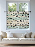 Sheer Curtains 54 Inch Length, Sage Green Beige Farmhouse Semi Sheer Curtains Light Filtering Window Treatment, Black Dog Paw Vintage Wooden Privacy Voile Drapes for Living Room Bedroom 52x54 Inch
