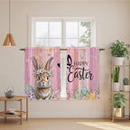 Easter Kitchen Curtains, Spring Rabbit Eggs Flowers Flags Leaves Wood Grain Light Filtering Window Curtain Panels, 2Pcs Rod Pocket Window Treatments Set for RV Dining Room Study Room 42x54 Inches