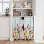 Easter Kitchen Curtains 45 Inch Long 2 Panel Set,Rod Pocket Window Treatment,Spring Bunny Colorful Eggs Tulip Flowers Blue Check Light Filtering Short Curtains & Drapes Laundry 52"W x 45"L