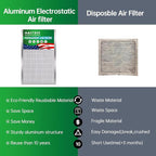 16x25x1 Air Filter Electrostatic Filter Reusable Washable HVAC AC Furnace Filter,MERV 8,Lasts a Lifetime, Healthier Home or Office(Actual Size:15.5x24.65x0.8 Inch)