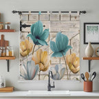 Watercolor Flowers Living Room Curtains 84 Inch Length, Window Curtains Tab Top, Vintage Tulips Floral Barn Doors Wood Grain Light Filtering Window Treatments Drapes 42"x84" 2 Panel