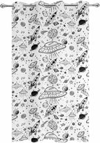Cartoon Space Outdoor Curtains for Patio Rockets Astronauts Planets Black Waterproof Outside Curtains with Grommet Top Weatherproof Curtain for Cabana Pergola Gazebo, 1 Panel, 54" W x 84" L