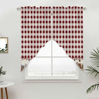 Swag Curtain Valances for Kitchen Windows,Farm Barn Western Star on Vintage Short Rod Pocket Window Valance,Red Buffalo Plaid Swag Topper for Bedroom Living Room,2 Panels 36x45in