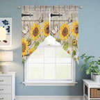 Farm Flowers Swag Valances for Windows, Retro Sunflowers Barn Doors Butterfly Wood Board Rod Pocket Kitchen Curtains Valance, Kitchen Window Curtains Swag for Cafe Living Room, 2 Panels, 36x63 inch