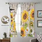 Farm Flowers Living Room Curtains 84 Inch Length, Window Curtains Tab Top, Retro Sunflowers Barn Doors Butterfly Wood Board Light Filtering Window Treatments Drapes 52"x84" 2 Panel