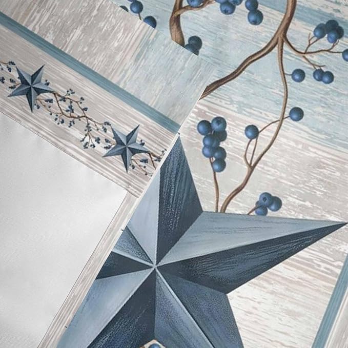 Texas Star Blue Curtain Valances for Windows, Kitchen Valance Window Treatment, Farmhouse Country Branches Wooden Grain Light Filtering Block Curtains for Bathroom/Bedroom/Living Room 42'' x 18''