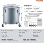 VEVOR Fryer Grease Bucket, 16 Gal Oil Disposal Caddy with Caster Base, Carbon Steel Rust-Proof Coating, Oil Transport Container with Lid, Lock Clips, Filter Bag for Hot Cooking Oil Filtering