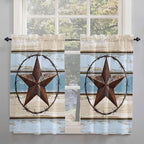 Vintage Western Star on Wood Grain Window Valance Curtains, Retro Wooden Texture Light Filtering Kitchen Valance with 3-inch Rod Pocket for Living Room Bathroom Bedroom,2 Panel,27.5x45In
