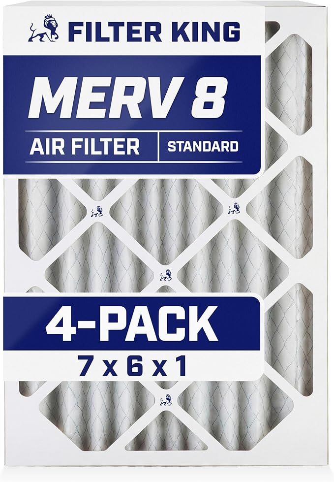 Filter King 7x6x1 Air Filter | 4-PACK | MERV 8 HVAC Pleated A/C Furnace Filters | MADE IN USA | Actual Size: 7 x 6 x .75"