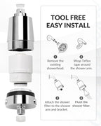 Hard Water Shower Filter - Removes Chlorine, Heavy Metals & Scale - KDF Technology for Softer Skin & Hair - Fits Most Rain & Handheld Showerheads - (Chrome Polished)