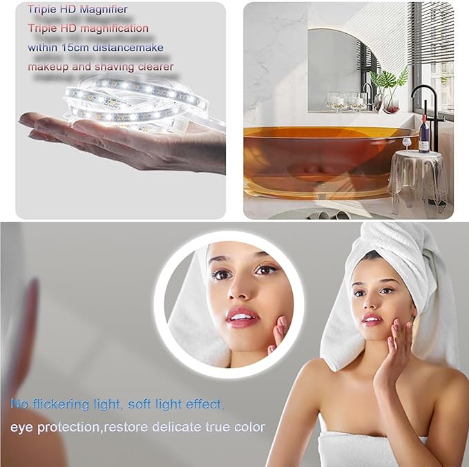Smart Lighted Bathroom Mirror for Wall，Bathroom Mirror with LED Lights，Energy-Saving LED Smart Mirrors，LED Mirror for Bathroom，with Demister Pad and Smart Touch Switch(H60*W90cm/H23.6*W35.4IN)