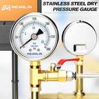 MEANLIN MEASURE 0~300Psi Dry Pressure Gauge Stainless Steel 1/4" NPT 2" FACE DIAL Waterproof for Air Compressor Air Regulator Water Filter Lower Mount, with 1/2" NPT and 3/8" NPT Hex Bushing