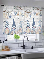 Sheer Curtains 54 Inch Length, Coastal Eucalyptus Semi Sheer Curtains Light Filtering Window Treatment, Ocean Blue Gnomes Starfish Leaf Wood Grain Privacy Voile Drapes for Living Room 52x54 Inch