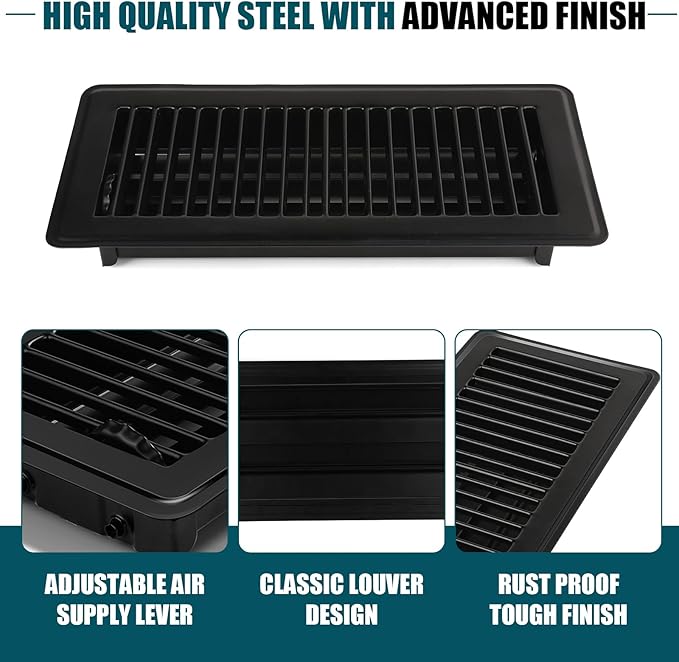 VOISEN Floor Register 4x10, 10 Pack Black Floor Register Vents,Heavy Duty Steel Walkable Floor Vents,Vent Covers for Home Floor
